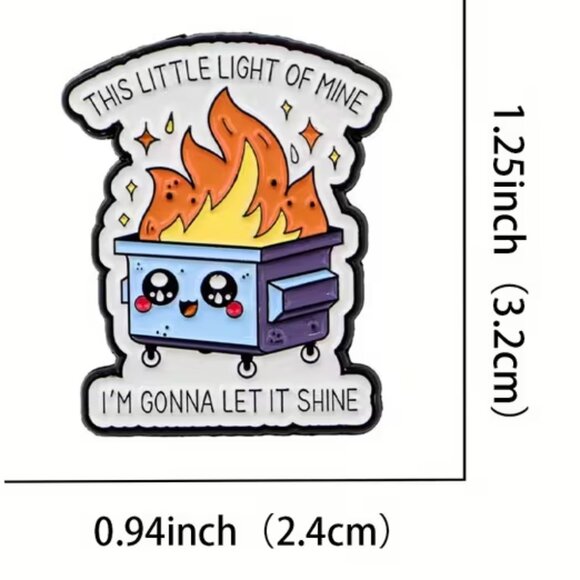 Dumpster Fire “This Little Light of Mine” Enamel Lapel Pin Brooch NEW & SO CUTE! - Picture 4 of 5